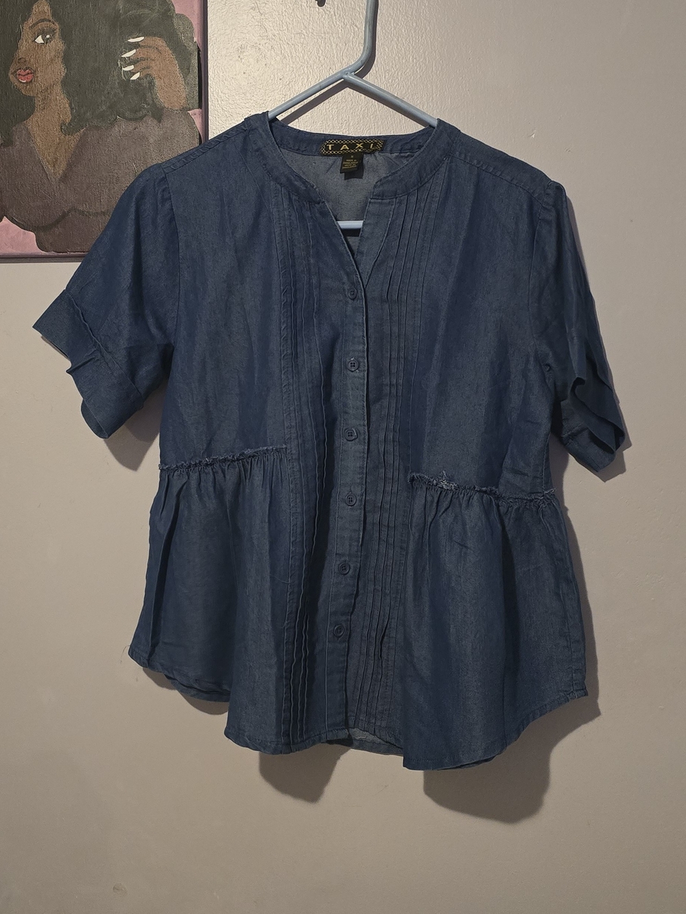 Women's Indigo Button-Front Peplum Top